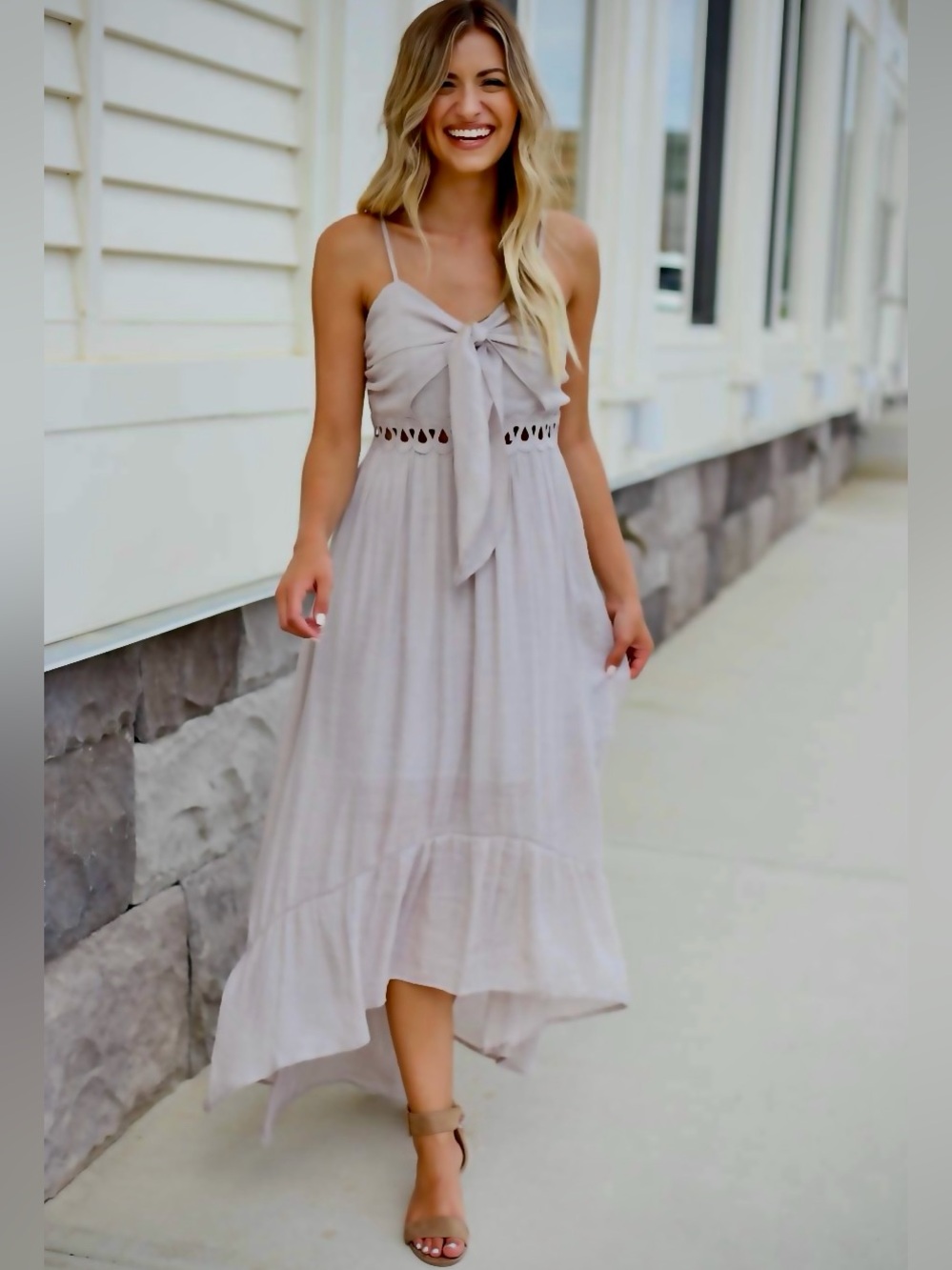 Listicle Grey Tie-Front High-Low Sundress
